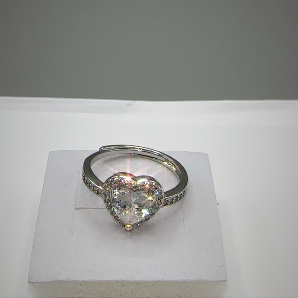Silver Heart Cut Stone Ring with Pave - Picture 7 of 14